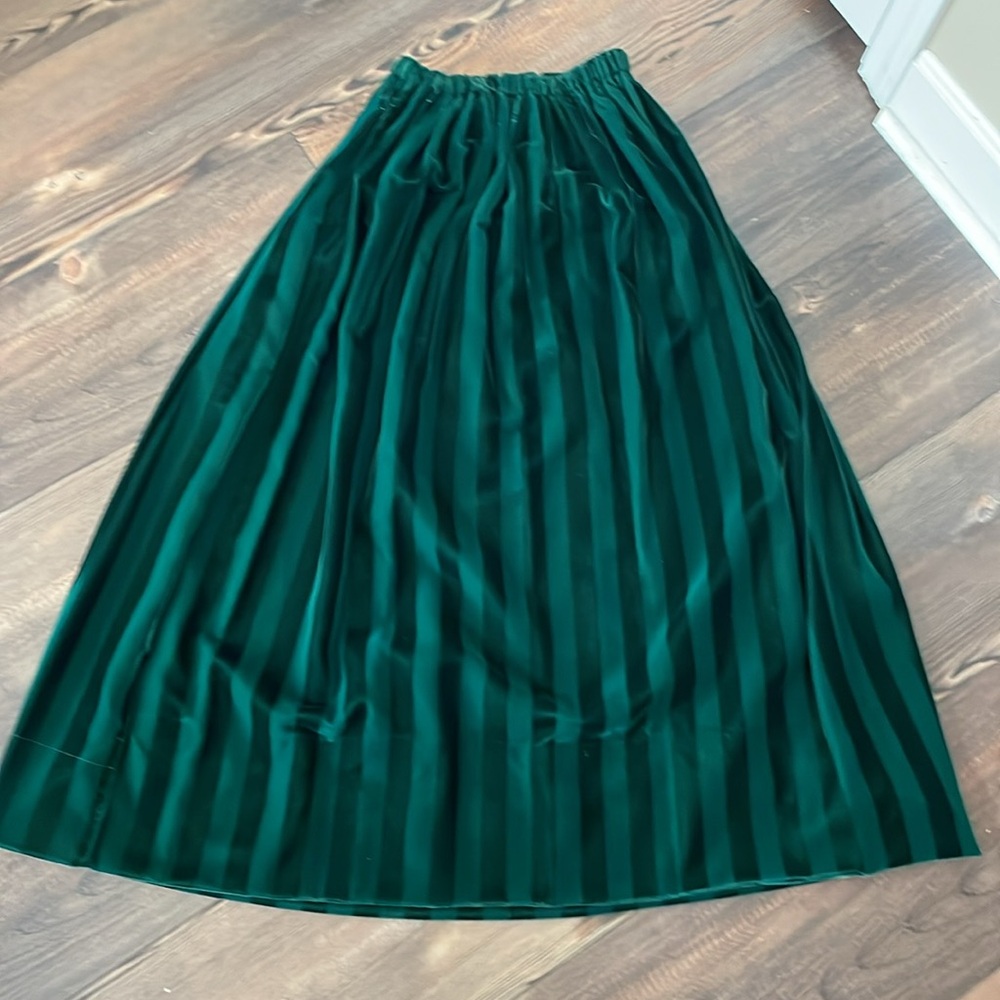 Vintage Green Velvet Striped Maxi Skirt - Picture 5 of 9